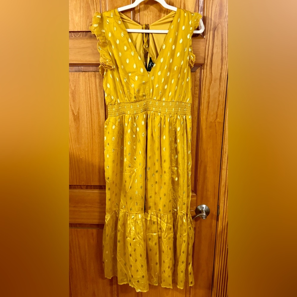 Lulu's Yellow Maxi Dress with White Dots